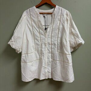 Ava & Viv Womens White Cottagecore Top Puff‎ Sleeves Size 2X Prairie Sheer NWT